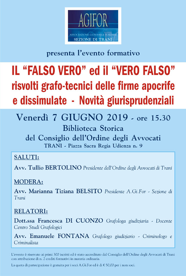 EVENTO FORMATIVOIl “FALSO VERO” ed il “VERO FALSO” risvolti grafo